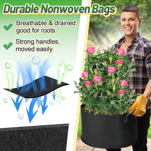 Image of ANPHSIN Sturdy Triangle Tomato Cage with Movable 10 Gal Grow Bags, 3 Sets | 47'' Plants Garden Trellis Planters, Support for Indoor Outdoor Beans, Peppers, Eggplants, Climbing Vegetables