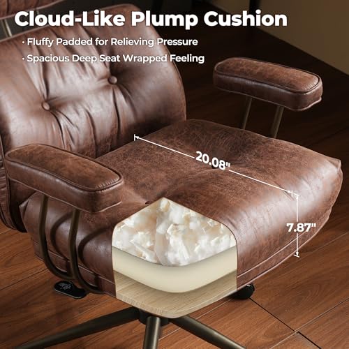 Image of ovios Ergonomic Office Chair, High Back Faux Leather Executive Chairs with Thick Cushion, Comfy Mid-Century Modern Swivel Rolling Computer Armchair (Dark Brown, Suede Leather)