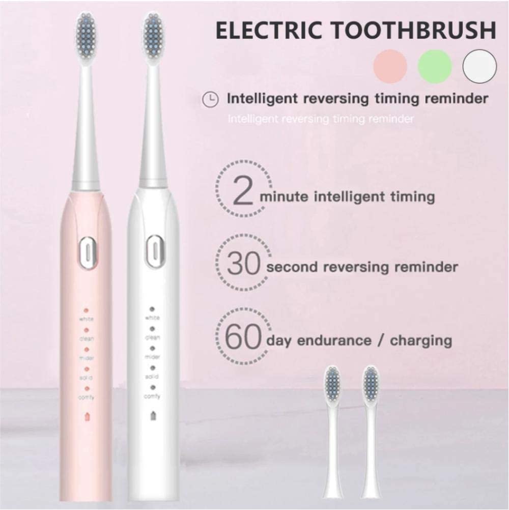 Spazzolino Elettrico USB Ricaricabile con Teste di spazzolino da Denti sostitutive 5 modalità Spazzola da Dente sbiancante ad ultrasuoni for Adulto (Color : Pink)
