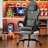 Soontrans Silla Gaming con Masaje Lumbar Silla Gamer con Reposapiés Retráctil y Cojín Sillas Gaming Respaldos Inclinables hasta 135 Grados Capacidad de Carga de 150 kg (Cuero Gris)