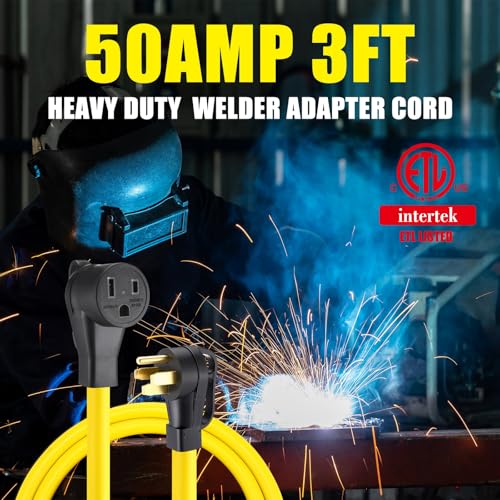 Image of Tellegloww 3ft NEMA 14-50P to 6-50R 50Amp 6 AWG Welder Extension Cord 14-50P Male to 6-50R Female 50Amp 4 Prong RV Generator to 3 Prong Welder Power Adapter, STW 6 AWG /3C, ETL Listed