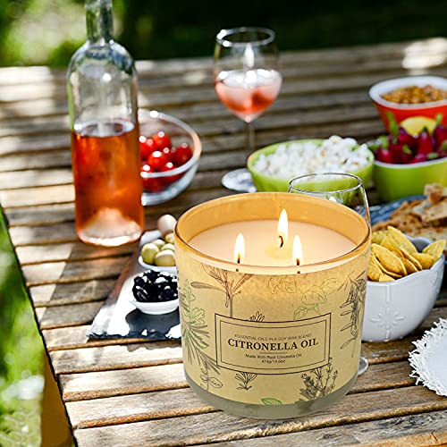 Citronella Candles Outdoor Indoor Large, 3Pack 14.6Oz Soy Wax Long Lasting 3 Wick Jar Scented Aromatherapy Citronella Candles Sets For Home Garden Patio Balcony #TOP5