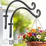 AJART Heavy-Duty Plant Hanger Outdoor - Can Hold 50 Lbs Plant Basket or Large Bird Feeder - 12 Inch Solid Iron Windproof, Rustproof Wall Hooks - with Triangular Stability - 2 Pieces