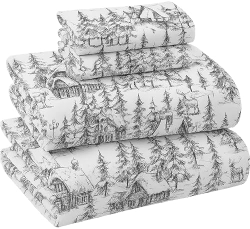 Image of Briarwood Home Printed Flannel Sheet Set, 100% Natural Cotton, Soft, Warm & Deep Pocket, Advanced Nano-Tech Resistance to Pilling, Brushed 6 Times for Softness, Grey Sylvania, Twin, 3 Piece