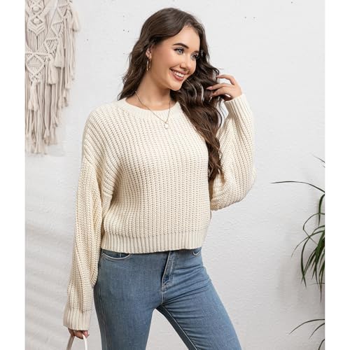 Autumn/Winter Women's Pullover Loose Lantern Sleeve Knitted Round Neck Knitted Sweater2
