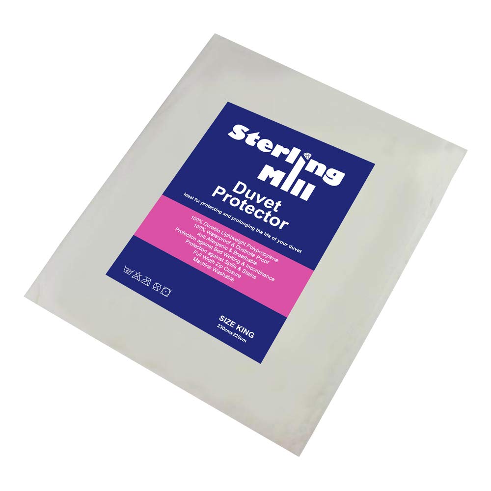 STERLING MILL WATERPROOF ANTI ALLERGY ZIPPED QUILT DUVET PROTECTOR COVER SINGLE DOUBLE KING SUPERKING (King, White)