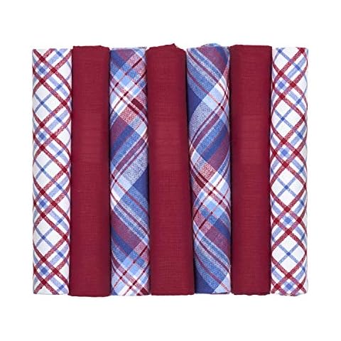 Box of 7 Plain and Checked Cotton Handkerchiefs Deep Red (Deep Red) Cover