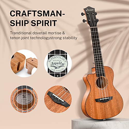 Image of Donner Left handed Concert Ukulele Mahogany 23 Inch Professional Cutaway Ukelele Bundle Kit for Beginner Adults with Gig Bag Strap Nylon String Tuner Picks Cloth DUC-100L Ukalalee Yukalalee