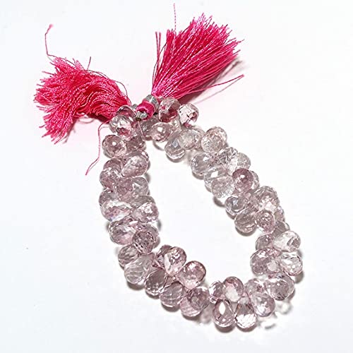 LKBEADS Powlekany kryształowy koralik, mikro fasetowane koraliki briolette, koraliki w kształcie łezki różowy szafir kolor 9 x 14 mm koraliki, sznurek 10 cm