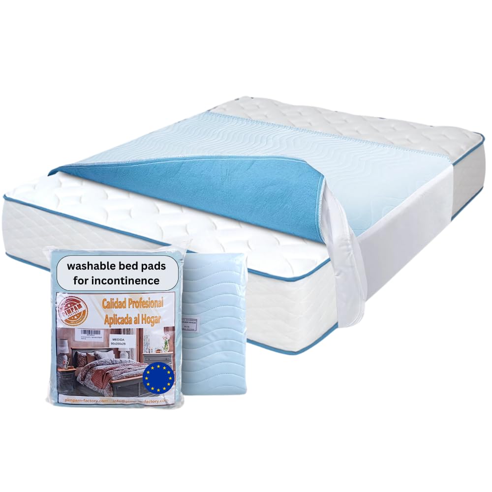 PimPam Factory - Reusable Waterproof Bed Pad with Tucks - Super Absorbent Incontinence Bed Pads Up to 3 Litres - Washable Bed Pads for Incontinence (With Wings, 90 x 85)