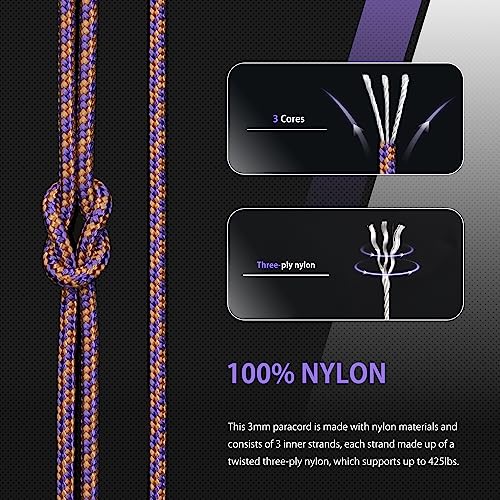 Abma Cord Paracord 425 lbs 3mm 100% Nylon 30M - Purple & Coyote Brown, Spiral-purple & Coyote Brown, 30 Meters - Image 3