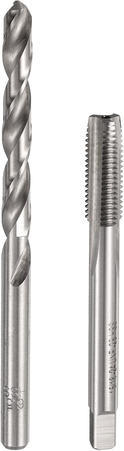uxcell Tap & Drill Bit Set, 1pcs 5/16-24 UNF Straight Flute Thread Taps and 1pcs 6.5mm Twist Drill Bits, HSS6542 Screw Tapping Threading Tools