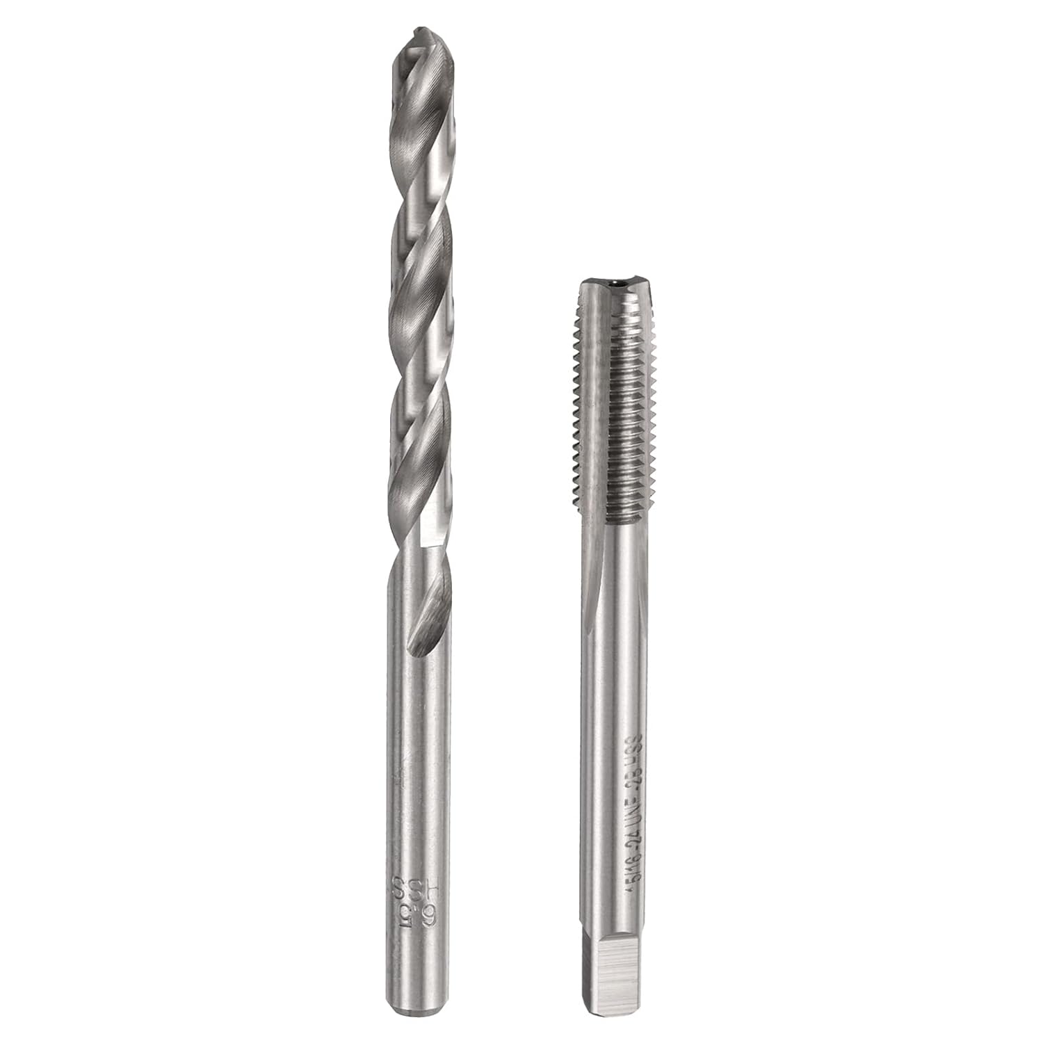 Tap & Drill Bit Set, 1pcs 5/16-24 UNF Straight Flute Thread Taps and 1pcs 6.5mm Twist Drill Bits, HSS6542 Screw Tapping Threading Tools