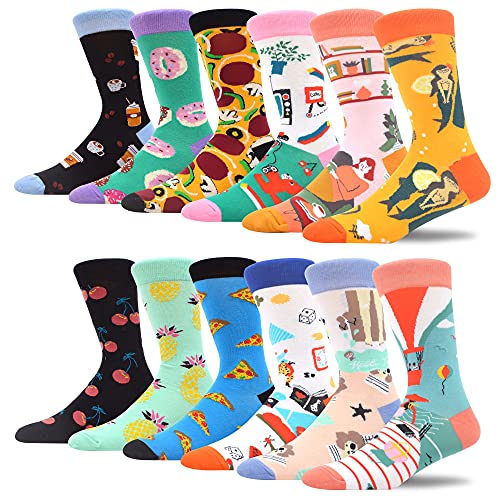 MAKABO Chaussettes pour Femmes Lot en Coton Chaussettes Fantaisie Animaux Aliments Imprimé Chaussettes (35-42, 12 Paires-La vie alimentaire) Cover