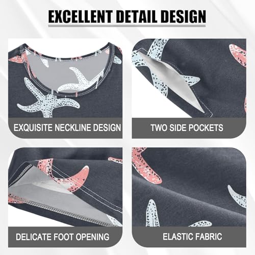 ALAZA Starfish Cartoon Pajamas Set Short Sleeve Cotton Sleepwear Summer Pjs 2 Piece 5-14Y4