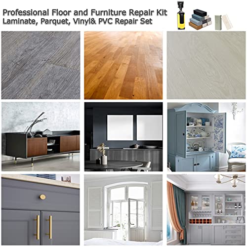 Vinylboden Reparaturset, Vinyl Fliesen Hartwachs Laminat Reparaturset Grau für PVC Bodenbelag, Laminatboden, Linoleum, Arbeitsplatte küche Kunststoff Holz Laminat und Parkett Holzkitt Möbel Reparatur