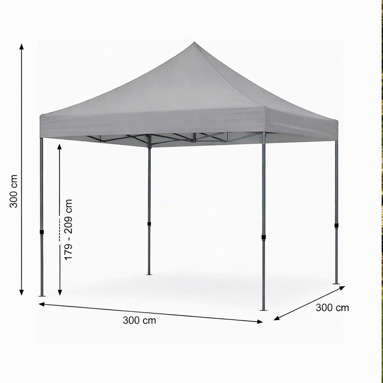 Gazebo Professionale 3x3 M Richiudibile Automatico In Acciaio Con Telo Oxford 1200D PVC Impermeabile e Anti UV Struttura a Fisarmonica con Sacche Zavorra e Borsa Trasporto Sagre Feste Eventi (Grigio)