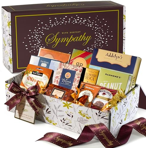 Broadway Basketeers Sympathy Gift Basket Deluxe Gourmet Delight Condolence & Bereavement Care Package with Kosher Snacks Thoughtful Gift for Loss of loved one Funeral Memorial Shiva
