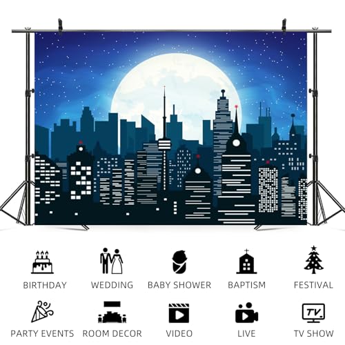 Fondo fotográfico vinilo 8x6ft ciudad cartoon para fiesta miniatura 5