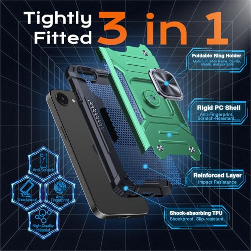 Image of Anqrp Heavy Duty Case for iPhone 17e /16e Case with Enhanced Ring Holder Grip Stand, Military Grade Shockproof Rugged Drop Protective Silicone Hard Slim iPhone 17e /16e Phone Case Cover,Forest Green
