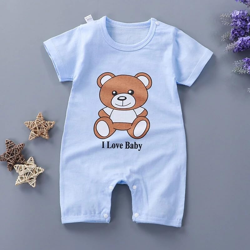 Image of Bold N Elegant Cute Animal Print Cotton Half Sleeve Newborn Baby Boy Girl Rompers Jumpsuit Onesie Bodysuit for Infant Toddler Children Clothes