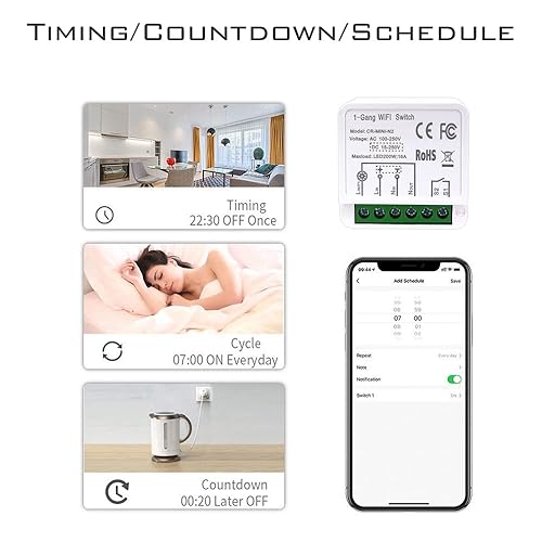 Miniatura 6 de COLOROCK Mini interruptor WiFi de relé inteligente, módulo de interruptor de luz inteligente para bricolaje, aplicación Smart LifeTuya, compatible