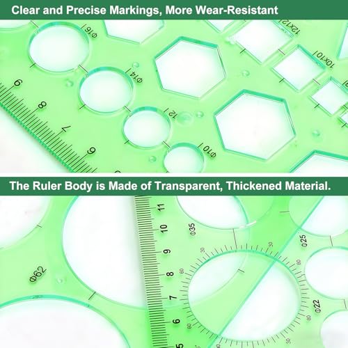 XRVRILE 4PCS Kreisschablone Set, Lochschablone Normschriftschablone Zeichenschablone, Geometrische Vorlagen mit Kreis-, Oval- und Großkreisformen für Schule Büro Studium für Technisches Zeichnen