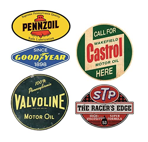 #300 / Vintage Öl Aufkleber Set 5X - Breite je Sticker ca. 6,5cm / Castrol STP Good Year Pennzoil Valvoline Oldtimer Hot Rod Retro
