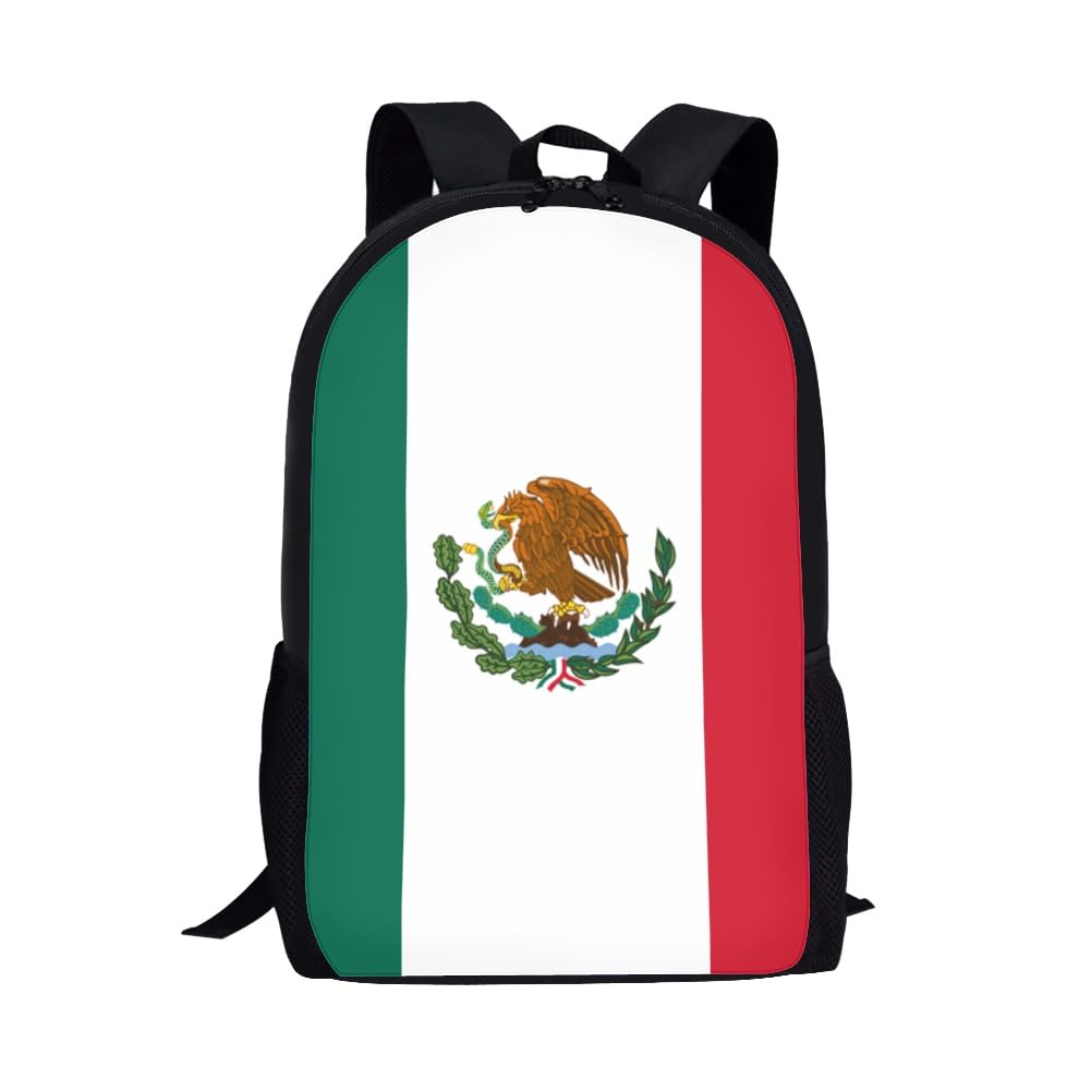 Mexican Flag School Backpack For Girls Boys Kids,Lightweight Elementary Student Bookbag Perfect for Back to School
