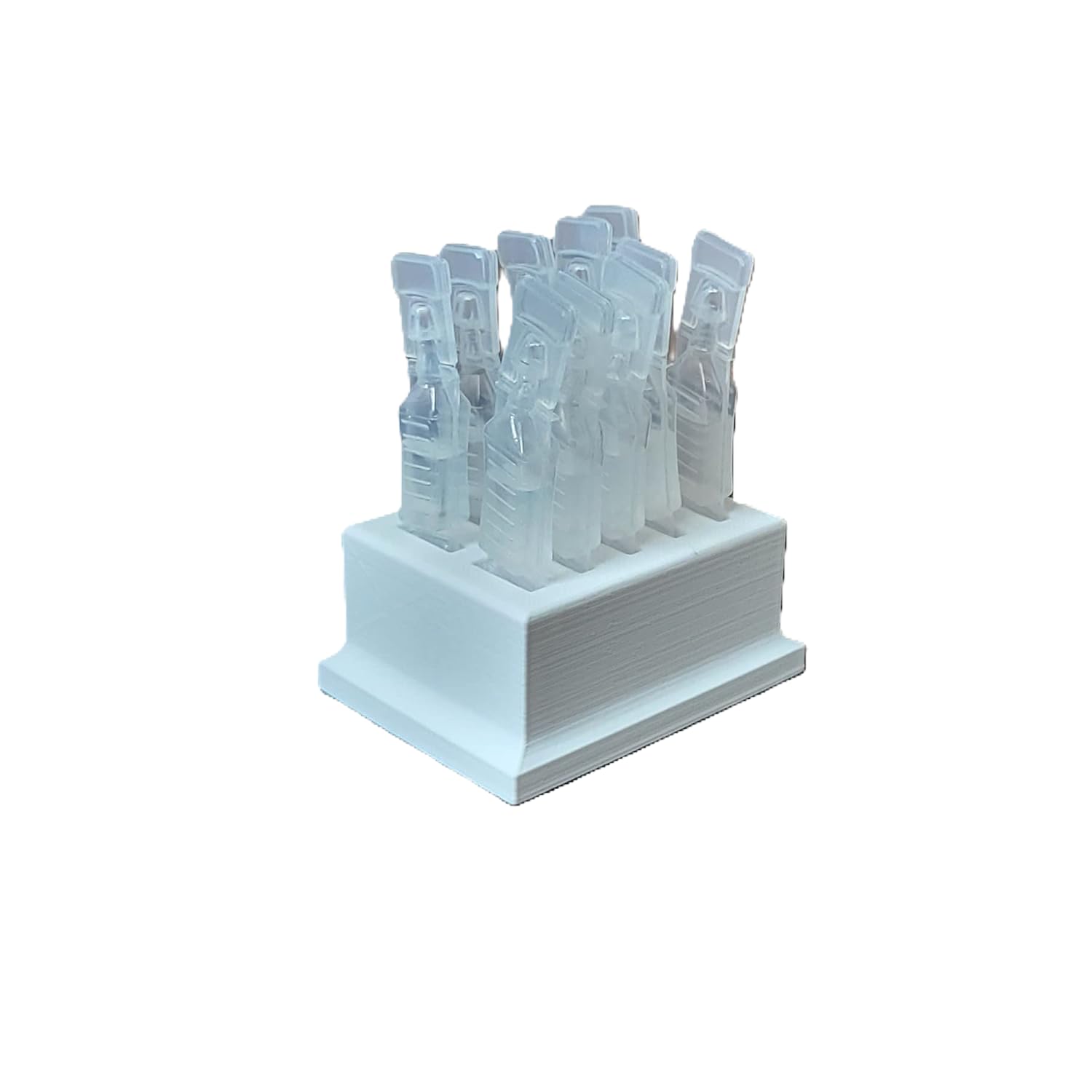 Gouttes oculaires jetables bien rangées grâce au support Znet3D blanc pour 10 doses