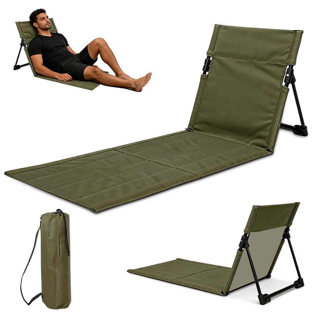 Strandmatte mit Rückenlehne, Faltbare Strandliege mit 1cm Polster, Sonnenmatte mit Aufbewahrungstasche, 108x40x41cm