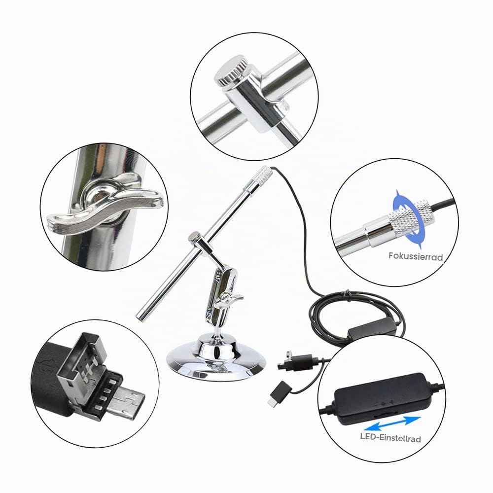 Tragbare Digital-USB-Mikroskop-Inspektions-Vergrößerungsglas IP67 imprägniern Kamera eingebaute 8 LED-Lichter mit moderner CMOS-Sensor-Vergrößerung 10X-200X für Android-Smartphones PC-Computer-Laps