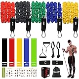 Bandas Elasticas Musculacion Hombres, Extensores de Pecho Gomas Elasticas para Fitness con Manijas,Ancla de Puerta,Correas de Tobillo, (17pcs) Bandas de Resistencia con Mangas Protectoras de Nailon