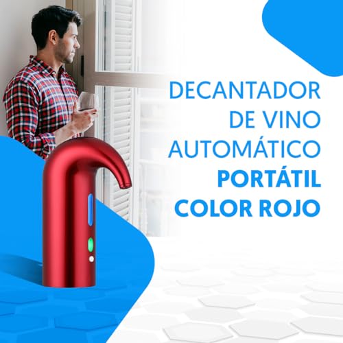 NK Decantador de Vino Eléctrico, Aireador de Vino Automático y Portátil, Recargable por USB, Incluye Tubo de silicona y Bolsa de Tela, Filtro y Botón ON/OFF, Batería 1500 mAh - Color Rojo - imagen 2