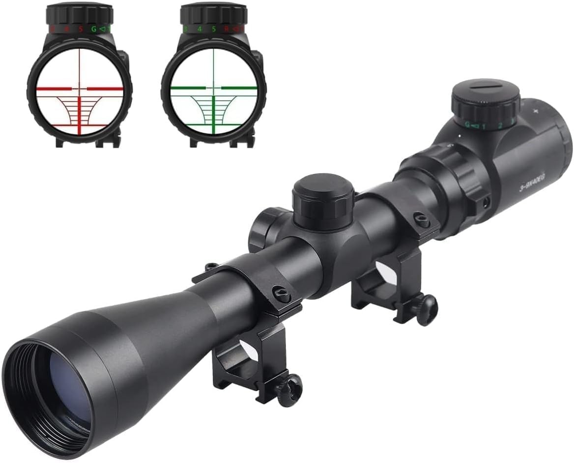 KinZon Cannocchiali ottici 3-9x40, reticolo Mil-Dot, punti di mira rossi e verdi con supporti per guida Weaver/Picatinny, per armi da caccia e softair
