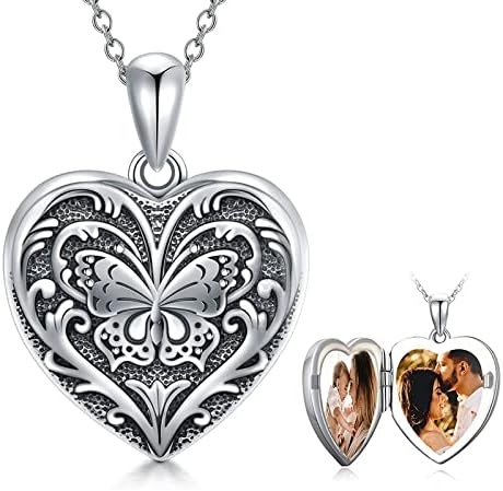 SOULMEET Heart Shape/Round Sterling Silver Locket Necklace that Holds Picture Photo Locket Necklace Jewelry Gift for Women Girls Birthday Mothert's Day