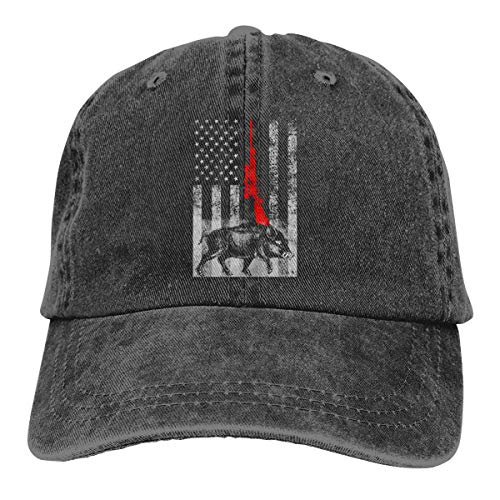 KLING Gorras de béisbol de Tela de Mezclilla Ajustable Unisex Gorra de jabalí con Bandera Americana