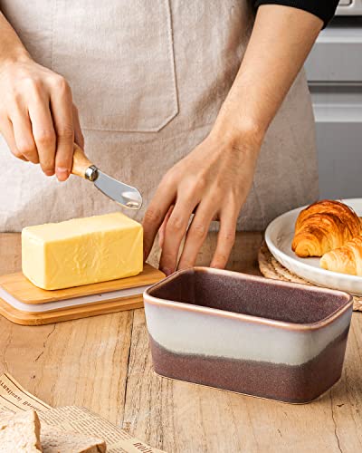 Xela Butter Dish With Lid And Knife, Ceramic Butter Dish, Double Silicone Seal Butter Container For Kitchen-Ziying #TOP4