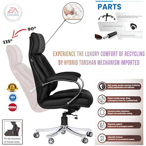 Image of S-90 PRO Black Iran Arms /Luxury Comfort of Torshan Mechanism Victory Ergonomic Leatherette Executive High Back Revolving Desk Office Chair