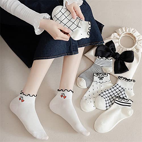 Polka Dot Ruffle Low Ankle Socks for Women Cute Thin No Show Socks Lightweight Pastal Color Soft Sock 5/6 Pairs2