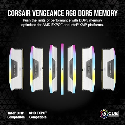 Image of CORSAIR Vengeance RGB DDR5 RAM 64GB (2x32GB) 6000MHz CL30-36-36-76 1.4V AMD Expo & Intel XMP Desktop Computer Memory - White (CMH64GX5M2B6000Z30W)