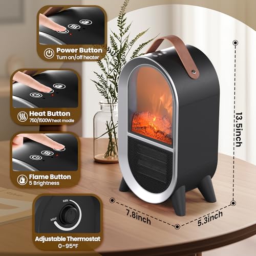 Image of Riseon Portable Electric Fireplace Heater for Home Office, Black