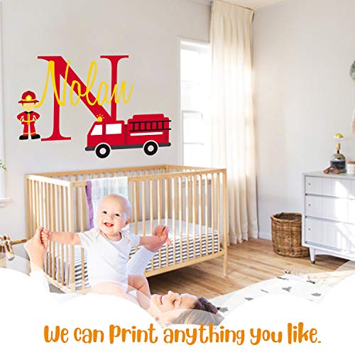 Personalized Name Firefighter And His Truck- Baby Boy - Wall Decal Nursery For Home Bedroom Children (Wide 40"X25" Height) #TOP2