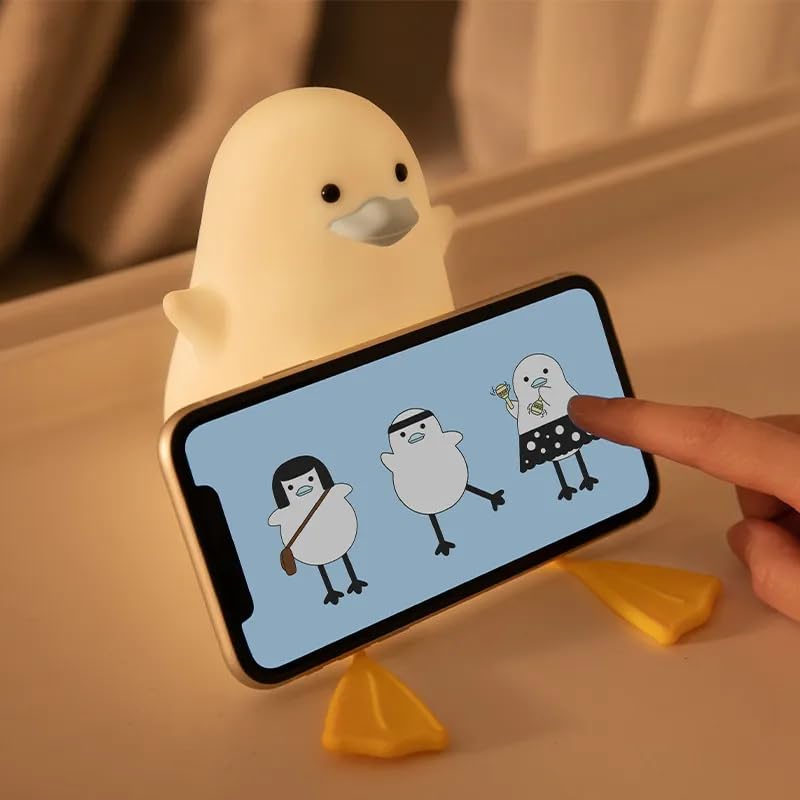 Image of Rechargeable Cute Silicone Duck Night Lamp | Touch-Control LED Light with Color-Changing Feature | Kids Night Light Bedroom Decor Silicone Lamp | 1200mAh Battery Capacity (Pack of 1)