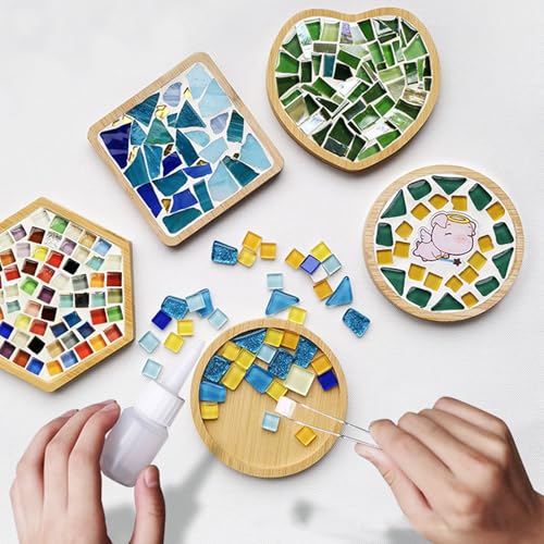 Fhioevt 530g Mosaiksteine zum Basteln Mini Glasmosaiksteine Bunt Mosaik Steine Irregulär Mosaikfliesen Kristall-Mosaik-Fliesen für Heim Deko Blumentöpfe Spiegel DIY (Mix Color Series)