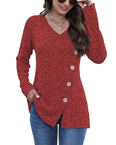 Image of JomeDesign Womens Sweaters Long Sleeve Shirts V Neck Sweatshirt Loose Casual Tunic Tops