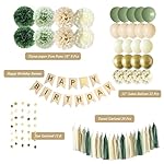 ANSOMO Sage Green Happy Birthday Party Decorations Retro Green Nude Ivory Dark Olive Kraft Paper Banner Balloons Neutral Rustic Boho Blush Safari Botanical Greenery Wild Décor Supplies Women Adults - Image 2