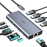 USB C Hub Multiport Adapter 10 IN 1: With this usb c dock, you can easily fulfill your daily use by extending one USB C port to 4K HDMI, Gigabit Ethernet, 3*USB 3.0 ports, 2*USB 2.0 ports, USB C Power Charging Port (max 100W), USB C data transfer por...