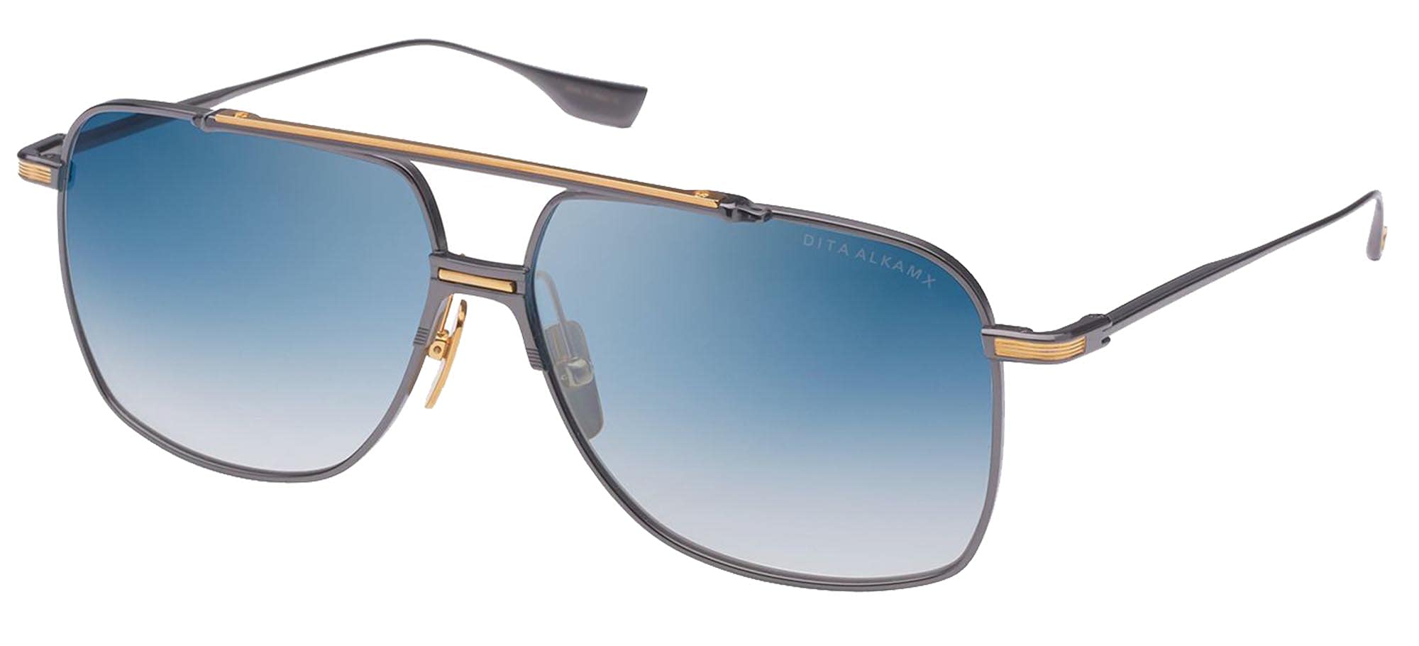 Dita ALKAMX DT DTS100 A-02 Black Rhodium Yellow Gold Metal Aviator Sunglasses Blue Gradient Lens