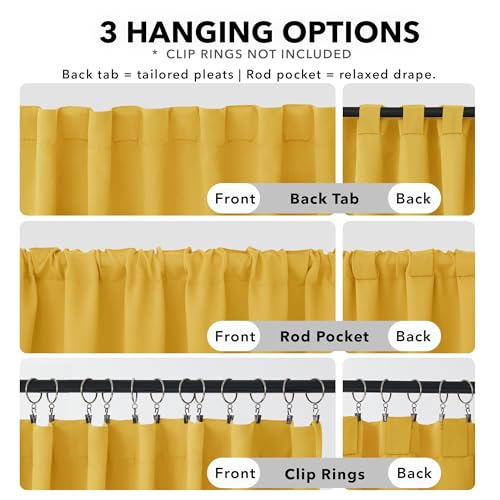 Deconovo Back Tab and Rod Pocket Drapes and Curtains Short Blackout Curtains for Kitchen Windows 42Wx54L Inch Mellow Yellow 2 Panels - Thumbnail 2